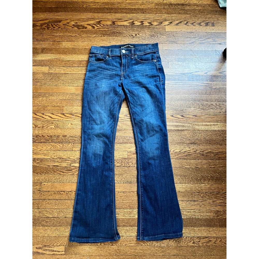 Express Jeans Mia Slim Flare Mid Rise Dark Wash Denim Blue Jeans Womens 4R
